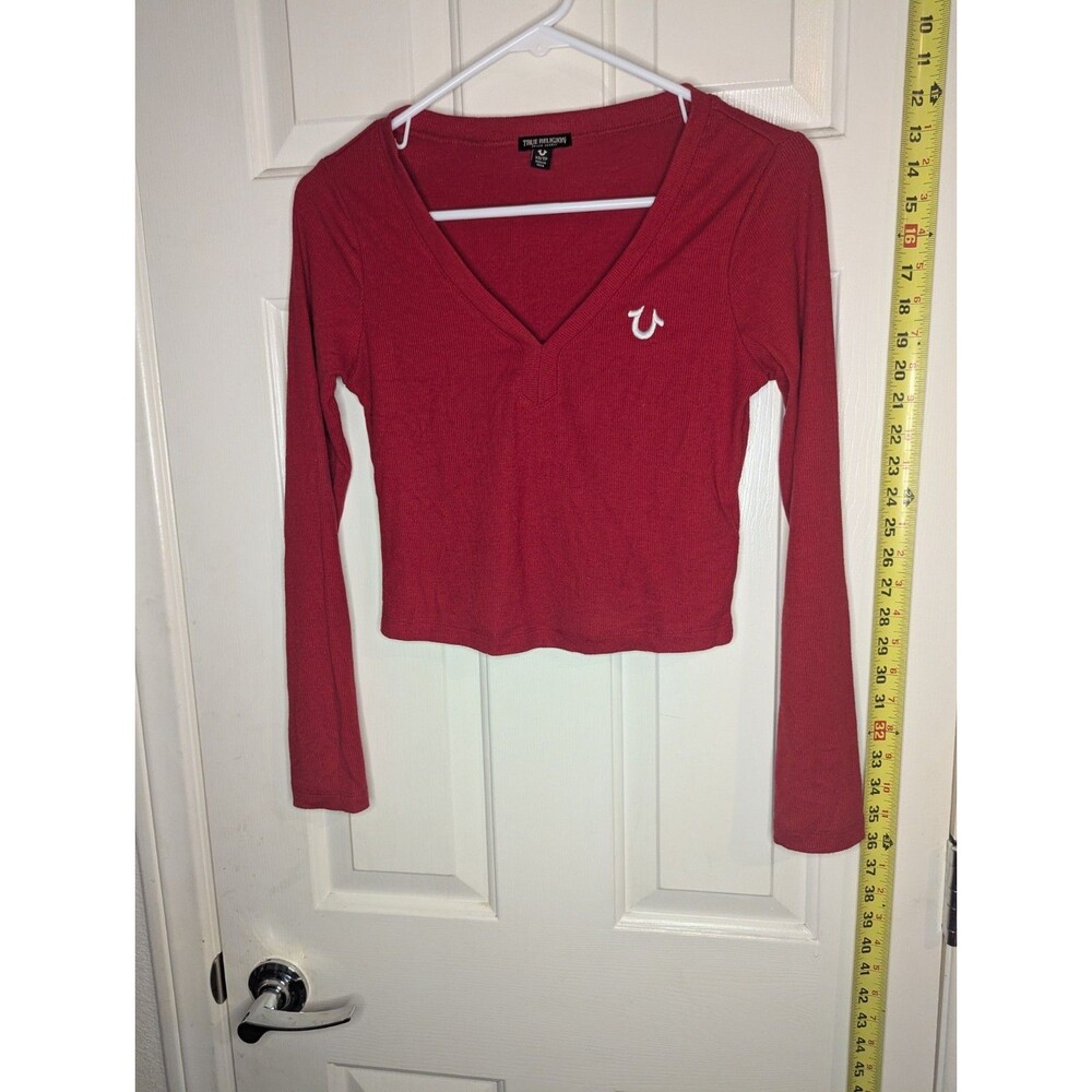 True Religion Women's Size XS Red V-neck Cotton Blend Pullover Sweater